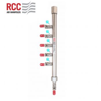 5-STATION S/S AIR MANIFOLD. 3/4"BSPT INLET C/W 5 X 1/4" BSPT OUTLET. LEFT ALIGNED. VENTING