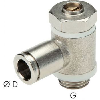 One-way control valve with slotted screw, banjo bolt design, Nickle Plated Brass