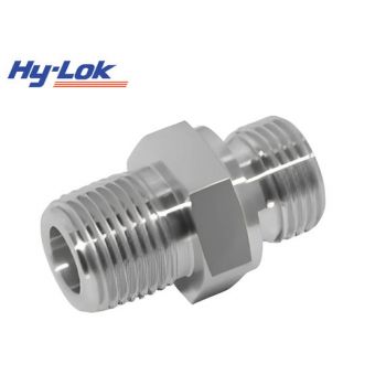 Hex nipple, male NPT thread to BSPT
