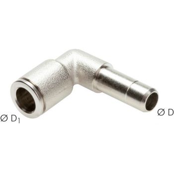 L push-in connectors with push-in nipple (also reducing), Nickle Plated Brass
