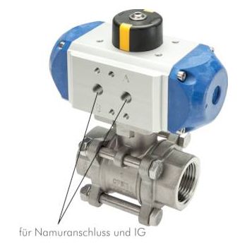 Stainless steel ball valves, 3-part, with pneumatic rotary actuator, PN 63
