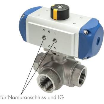 Stainless steel 3-way ball valves with pneumatic rotary actuator, PN 63