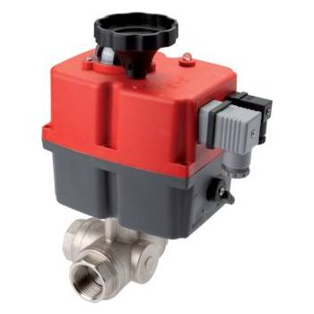 Stainless steel 3-way ball valves with electric rotary actuators, PN 63
