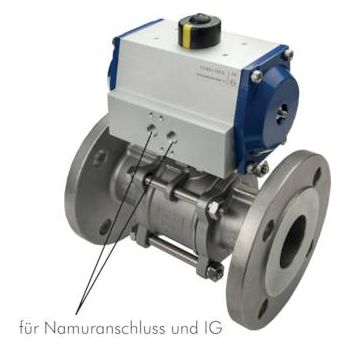 Stainless steel flanged ball valves, 3-piece, with pneumatic rotary actuator, PN 16/40