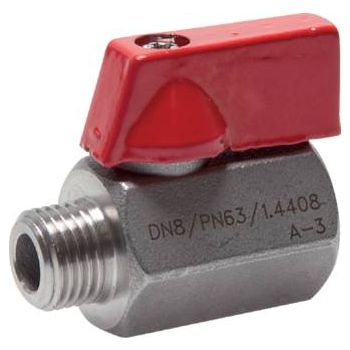 Stainless steel mini-ball valves with butterfly handle on one side, PN 63 (Eco-line)