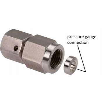 Pressure gauge coupling with sealing cone (to screw on a screw connection)