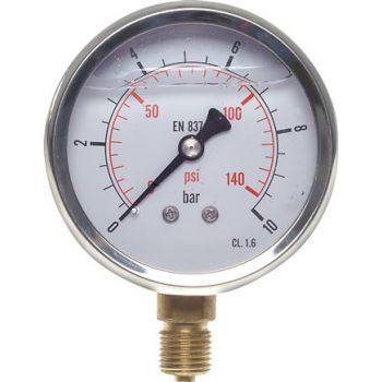 Glycerine pressure gauge vertical Ø 63 mm, stainless steel / brass, Eco-Line