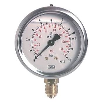 Glycerine pressure gauge vertical Ø 63 mm nickel chromium steel / brass, Class 1.6