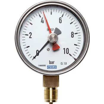 Vertical pressure gauge Ø 100 mm nickel chromium steel/brass, robust, Class 1.0