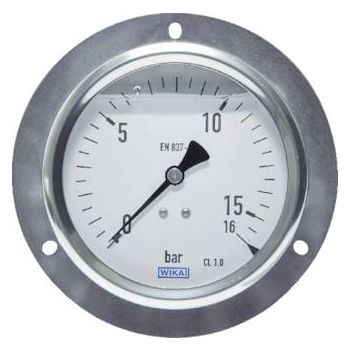Glycerine built-in pressure gauge with large front ring for panel mounting, Class 1.6 / 1.0