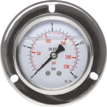 Glycerine built-in pressure gauge with a large front ring Ø 63, 100 mm, stainless steel / brass, Eco-Line