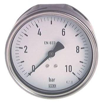 Pressure gauge, horizontal, Ø 100 mm nickel chromium steel/brass, Industrial design, Class 1.0