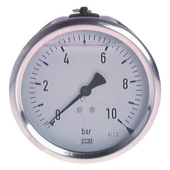 Glycerine pressure gauge horizontal Ø 100 mm nickel chromium steel / brass, Class 1.0