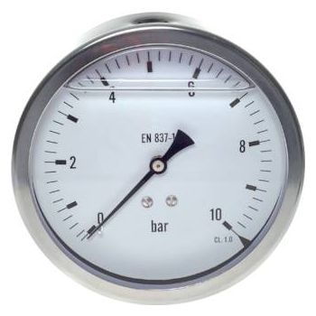 Glycerine pressure gauge horizontal Ø 100 mm, stainless steel / brass, Eco-Line