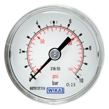 Pressure gauge, horizontal, Ø 40, 50 mm nickel chromium steel, Class 2.5