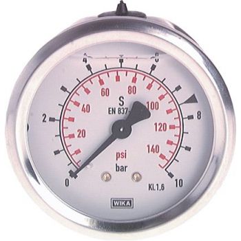 Glycerine pressure gauge horizontal Ø 63 mm nickel chromium steel / brass, Class 1.6