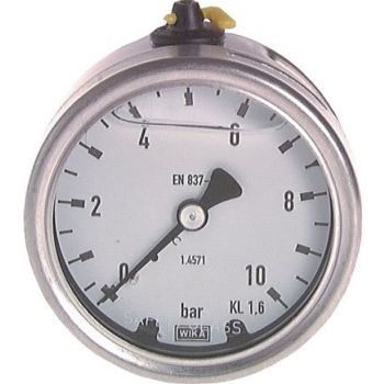 Glycerine pressure gauge horizontal Ø 63 mm, Chemical version, Class 1.0