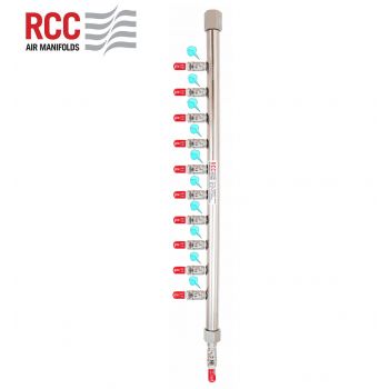 10-STATION S/S AIR MANIFOLD. 3/4"BSPT INLET C/W 10 X 1/4" BSPT OUTLET. LEFT ALIGNED. VENTING