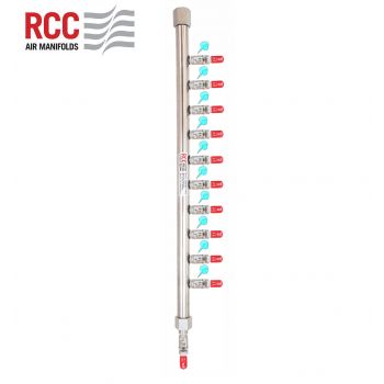 10-STATION S/S AIR MANIFOLD. 3/4"BSPT INLET C/W 10 X 1/4" BSPT OUTLET. RIGHT ALIGNED. VENTING