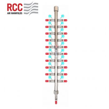 20-STATION S/S AIR MANIFOLD. 3/4"BSPT INLET C/W 10 X 10 1/4" BSPT OUTLET. VENTING
