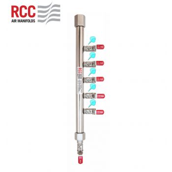 5-STATION S/S AIR MANIFOLD. 3/4"BSPT INLET C/W 5 X 1/4" BSPT OUTLET. RIGHT ALIGNED. VENTING