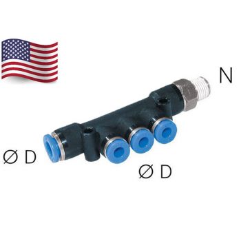 T multi-distributor with male NPT threads and 3 outlets standard
