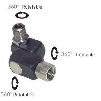 Swivel joints with male and female threads 360° rotatable, for reduced rotatory movements