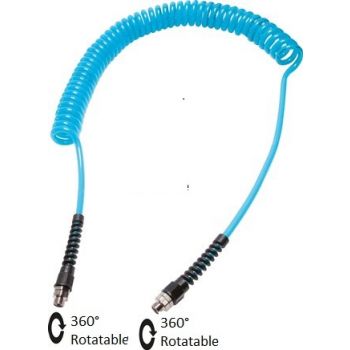 Polyurethane textile coil tubes with bend protection, 360° rotatable