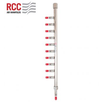 10-STATION S/S AIR MANIFOLD. 3/4"BSPT INLET C/W 10 X 1/4" BSPT OUTLET. LEFT ALIGNED. STANDARD