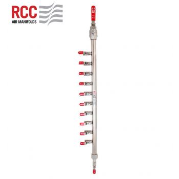 10-STATION S/S AIR MANIFOLD. 3/4"BSPT VALVED INLET C/W 10 X 1/4" BSPT OUTLET. LEFT ALIGNED. STANDARD