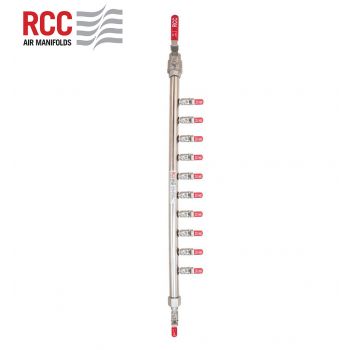 10-STATION S/S AIR MANIFOLD. 3/4"BSPT VALVED INLET C/W 10 X 1/4" BSPT OUTLET. RIGHT ALIGNED. STANDARD