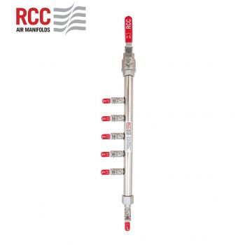 5-STATION S/S AIR MANIFOLD. 3/4"BSPT VALVED INLET C/W 5 X 1/4" BSPT OUTLET. LEFT ALIGNED. STANDARD