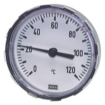 Horizontal bimetallic thermometer with plastic housing and Cu thermowell, class 2.0