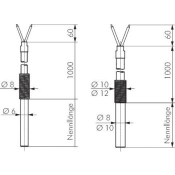 Plug-in -resistance thermometer with fixed cable, DIN EN 60751